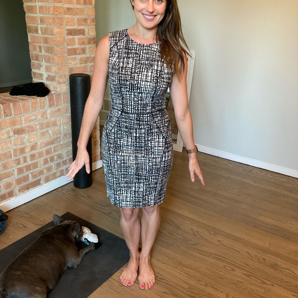 H&M: Lined Black And White Print Pencil Dress